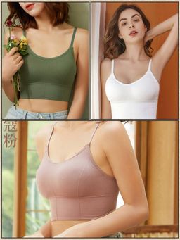 BRACHY - Womens Removable Padded Sports Workout Bra Multi-Color (Pack of 3)