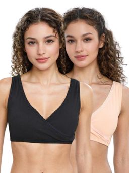 Adira - Medium Coverage Plunge Bra Black & Beige (Pack of 2)