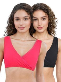 Adira - Medium Coverage Plunge Bra Pink & Black (Pack of 2)
