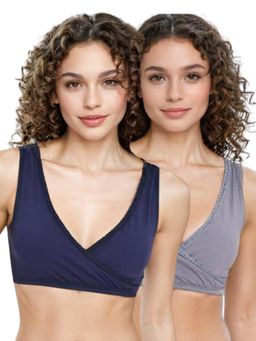 Adira - Medium Coverage Plunge Bra Navy Blue & Grey (Pack of 2)
