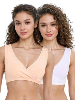 Adira - Medium Coverage Plunge Bra Beige & White (Pack of 2)
