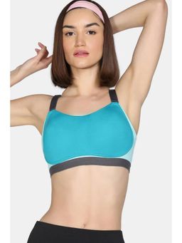 Zivame - Zelocity High Impact Quick Dry Sports Bra - Aqua Blue