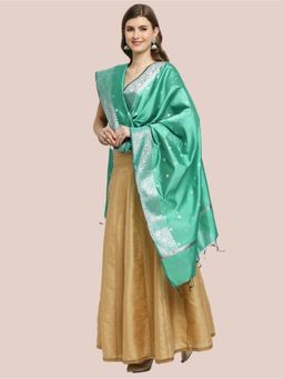 Dupatta Bazaar - Womens Sea Green Silk Dupatta