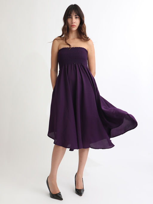 Buy RAREISM Zuret Dark Purple Knee Length Dress Online