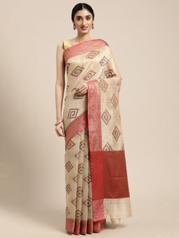 Banarasi Silk Works - Beige Baswada Tissue with Unstitched Blouse