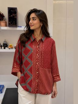 Loveable Creations By Muskan - Red Ajrak Summer Shirt