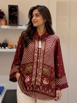 Loveable Creations By Muskan - Maroon Ajrak Summer Crepe Shirt
