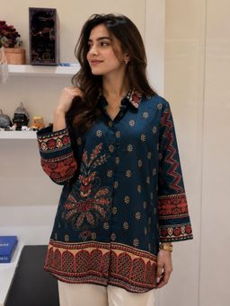 Loveable Creations By Muskan - Navy Blue Summer Crepe Shirt