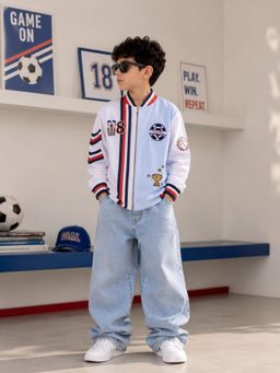Toplove - White Sports Embellished Shirt