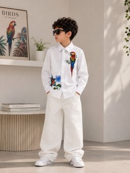 Toplove - White Tropical Painted Shirt