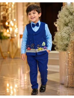 Toplove - Blue Midnight Townscape Waistcoat with Shirt and Trouser