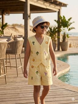 Toplove - Yellow Beach Summer Embroidered Waistcoat and Shorts