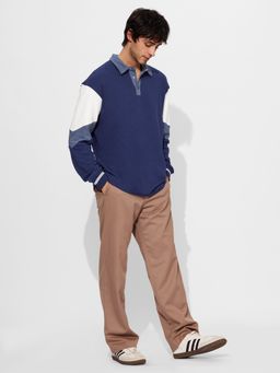 The Souled Store - Men Navy Blue Orient Colorblock Polo T-Shirt