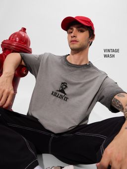 The Souled Store - Grey Originals Killing' It Oversized T-Shirt