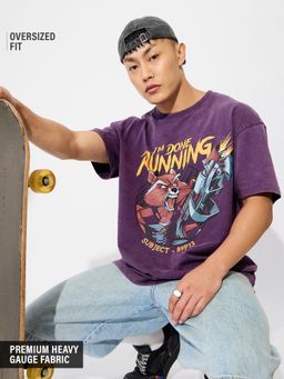 The Souled Store - Purple Graphic Printed Official Marvel I'M Done Oversized T-Shirt