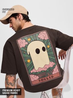 The Souled Store - Brown Printed Originals Poster Oversized T-Shirt