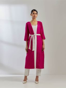 The Indian Cause - Pink Raw Silk Cape Jacket (Set of 2)