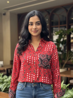 Ishnya - Aura-Red Pocket Printed Oversized Shirt