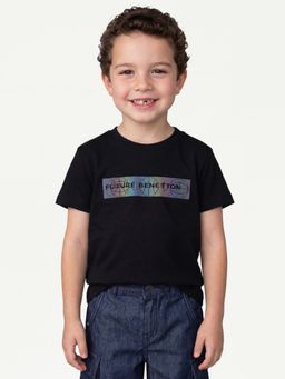 United Colors of Benetton - Black Regular Fit Round Neck Holographic Print T-Shirt