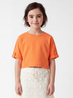 United Colors of Benetton - Orange Cropped Round Neck Solid T-Shirt