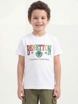 United Colors of Benetton - White Regular Fit Round Neck Typography Print T-Shirt