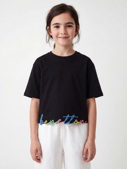 United Colors of Benetton - Black Regular Round Neck Embroidered T-Shirt