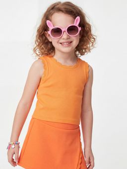 United Colors of Benetton - Cropped Round Neck Solid Orange Tank Top