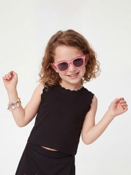 United Colors of Benetton - Cropped Round Neck Solid Black Tank Top