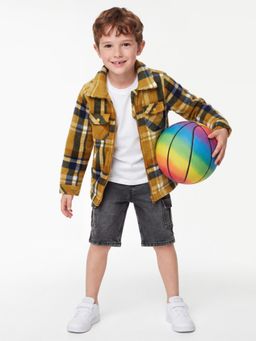 United Colors of Benetton - Regular Fit Cut Way Collar Checks Mustard Shacket