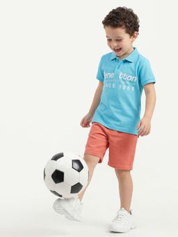 United Colors of Benetton - Regular Fit Polo Neck Typography T-Shirt Turquoise