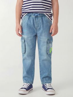 United Colors of Benetton - Regular Fit Mid Rise Solid Denim Cargo Style Jeans