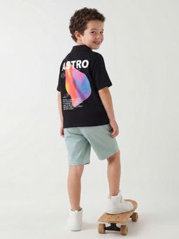 United Colors of Benetton - Black Boxy Fit Resort Collar Typography Printed Polo T-shirt
