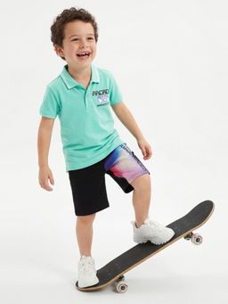 United Colors of Benetton - Turquoise Regular Fit Typography Polo T-shirt