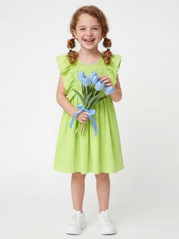 United Colors of Benetton - Green Regular Fit Round Neck Self Design Dress