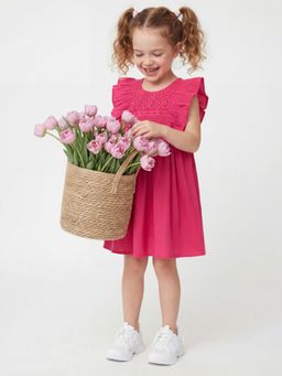 United Colors of Benetton - Pink Regular Fit Round Neck Crochet Dress