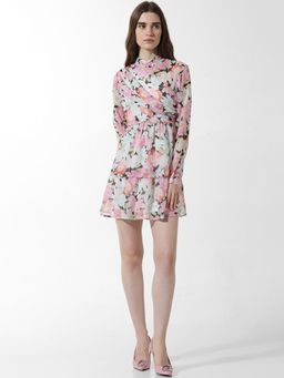 ONLY - White Floral High Neck Short Dress
