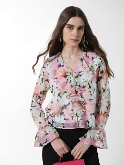 ONLY - White Floral Ruffle Detail Top