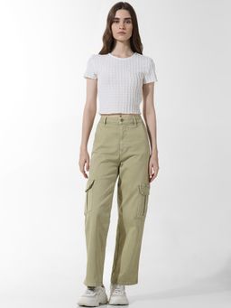 ONLY - White Textured Cropped T-Shirt