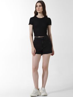 ONLY - Black Textured Cropped T-Shirt