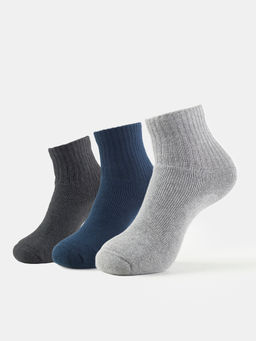 Jockey - 7036 Men Cotton Terry Ankle Length Socks - Black/Midgrey Mel/Navy (Pack of 3)