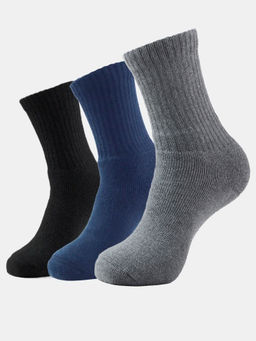 Jockey - 7035 Men Cotton Terry Crew Length Socks - Black/Navy/Charcoal Mel(Pack of 3)