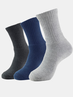 Jockey - 7035 Men Cotton Terry Crew Length Socks - Black/Midgrey Mel/Navy (Pack of 3)