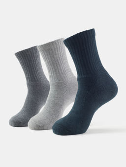 Jockey - 7035 Men Cotton Terry Crew Length Socks-Black/Midgrey Mel/Charl Mel(Pack of 3)