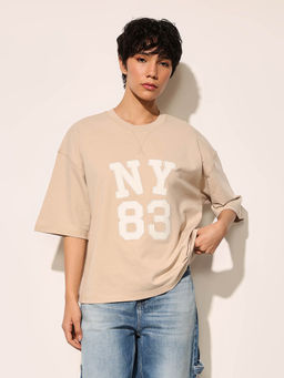 ONLY - Women's Oversized Beige T-Shirt