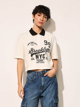 ONLY - Women's Regular Fit Beige T-Shirt