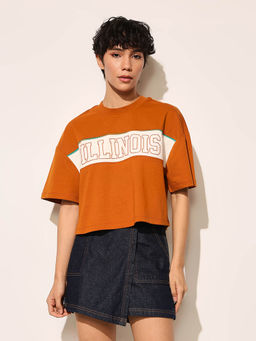 ONLY - Women's Regular Fit Brown Cropped T-Shirt