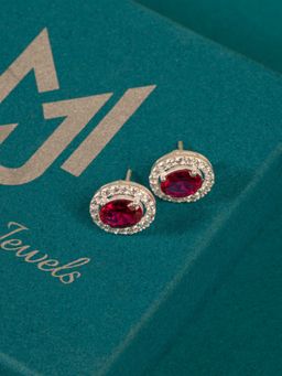 Margento Jewels - 925 Sterling Silver Attractive Natural Red Topaz Stud