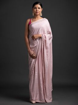 Koskii - Lavender Swarovski Semi Crepe Designer Saree With Unstitched Blouse