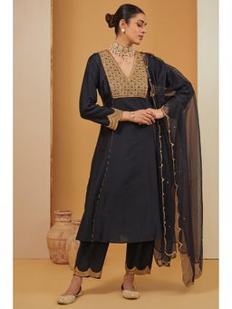 Neha Khullar - Black Kurta with Pant and Dupatta (Set of 3)