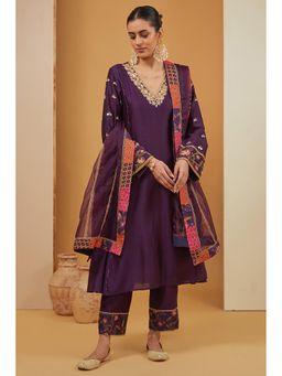 Neha Khullar - Purple Kurta with Pant and Dupatta (Set of 3)